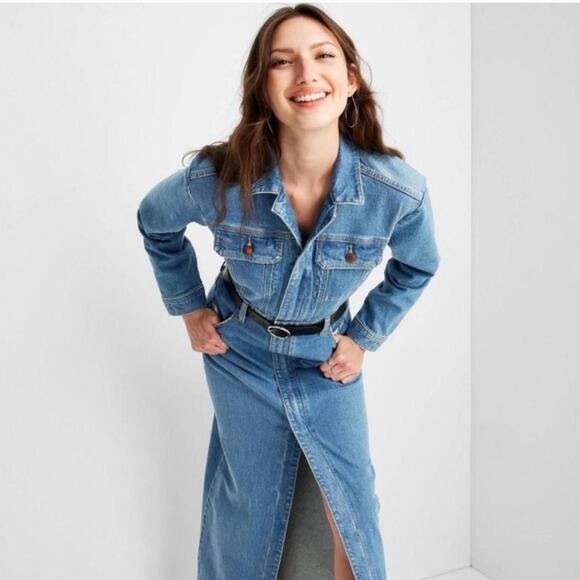 Universal Threds Denim long sleeve maxi dress with front sleeve - Picture 1 of 8